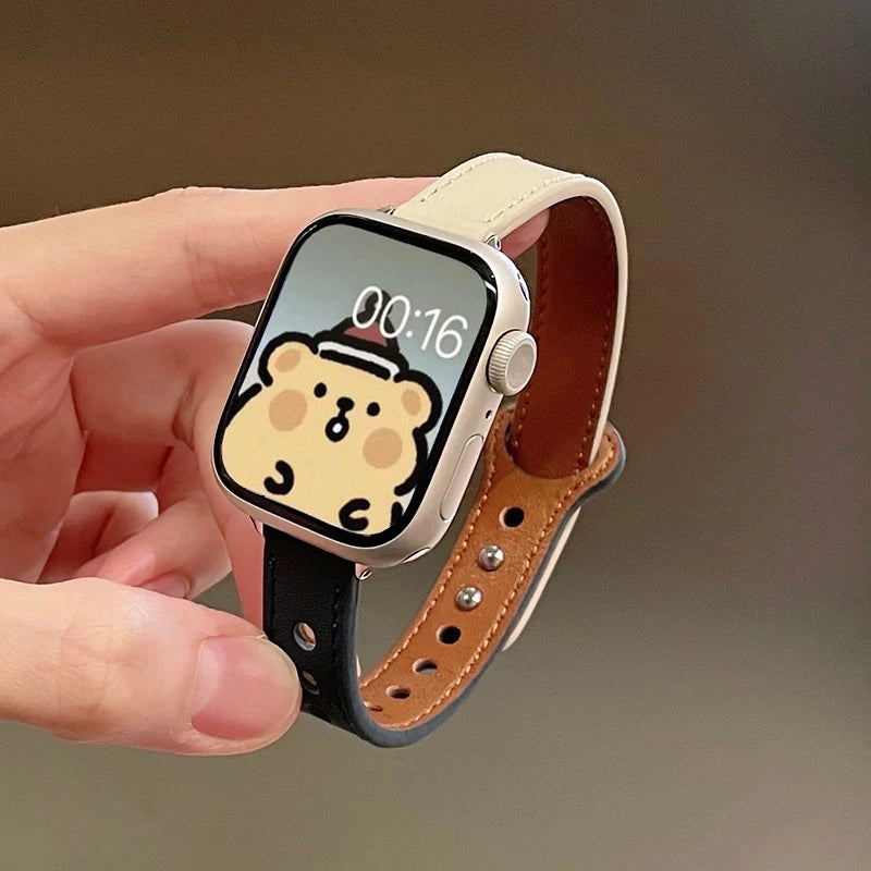 Thin Leather Strap for Apple Watch Band 10 9 8 46mm 42mm 41mm 44mm 45mm 38/40mm Women Watchband Bracelet Belt iWatch 7 SE 6 5 4