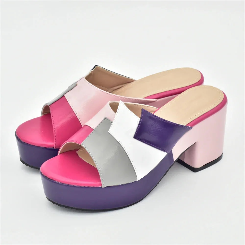 Italian Lady Shoes Multicolor Design Wedges Shoes for Women Platform Shoes High Heels Thick Heel Slingbacks Lady Wedge Sandals