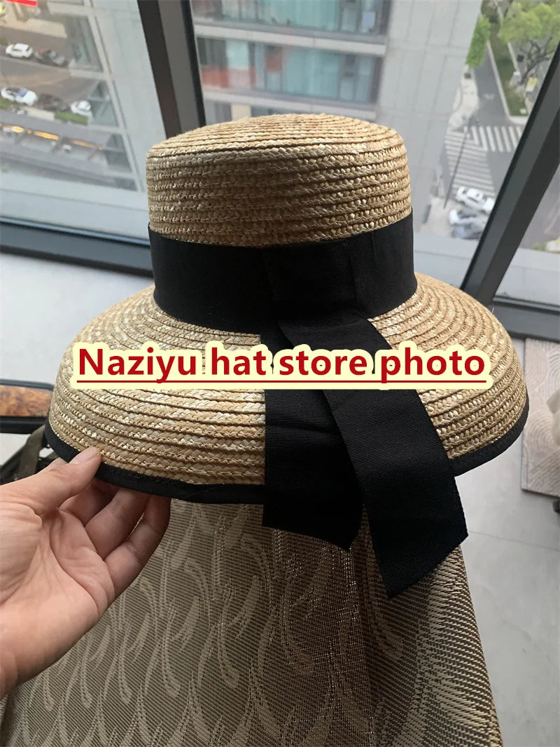 01904-jiejia201901 dropshipping handmade straw  new summer Hepburn style flat  lady sun cap women leisure holiday beach hat