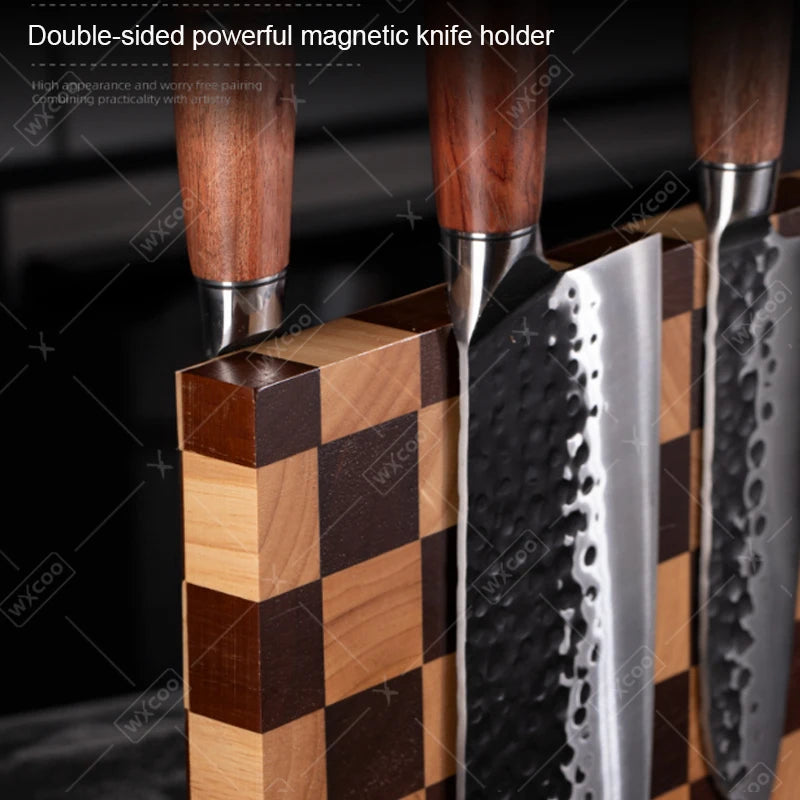 Acacia Wooden Magnetic Knife Block Holder Home Kitchen Magnetic Stands with Strong Enhanced Multifunctional Storage Knife Holder