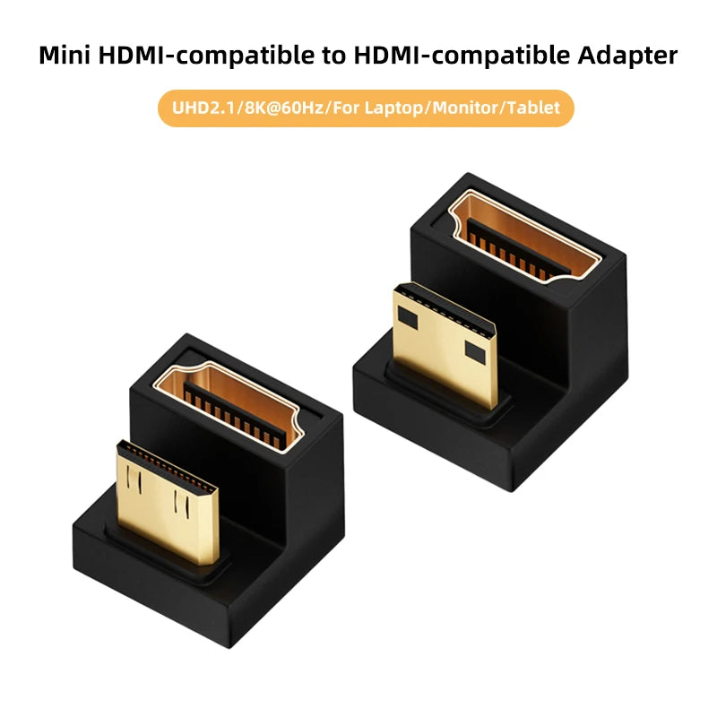 Mini HDMI-compatible Male to HDMI-compatible Female Adapter UP Down Angle 180 Degree 8K@60Hz 2.1 Female Extension Converter