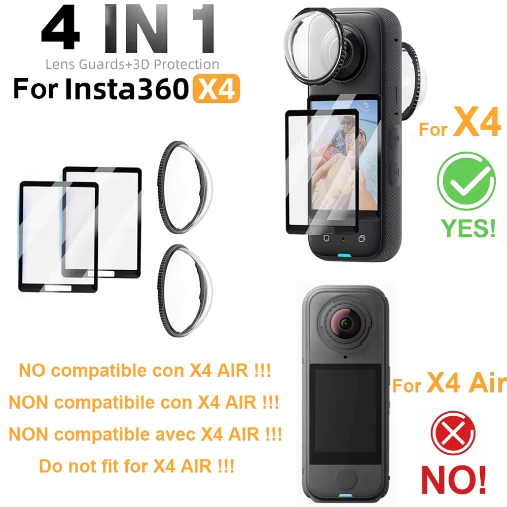 For Insta360 X4 Lens Guard Cap Screen Protector Film Quick-Detach Protective Kit for Insta 360 X4 360°Video Camera Accessories