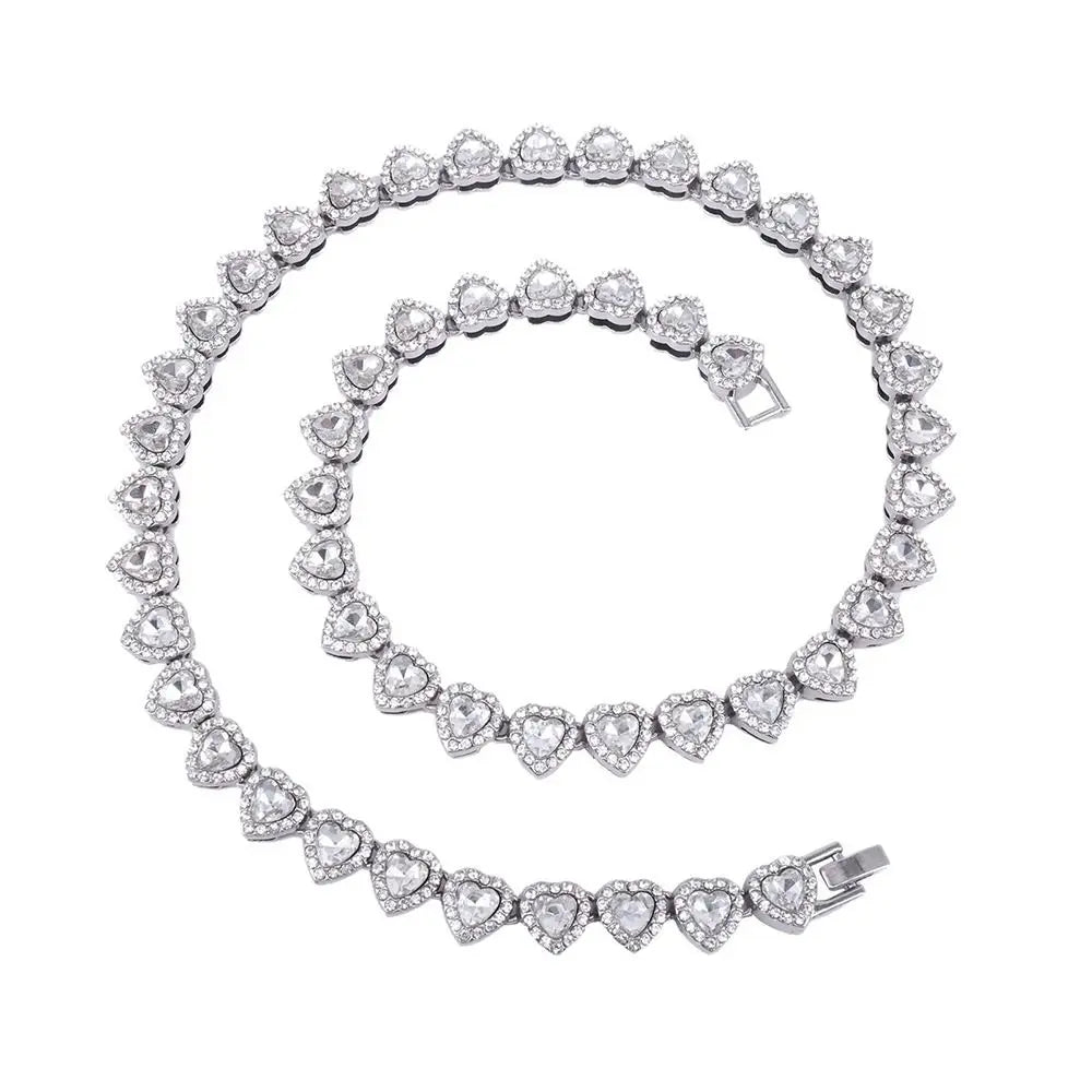 1Pcs New Heart-shaped Rhinestone Necklace Shiny Heart 20/45cm Chain Bracelet Alloy Fashion Rock Party Jewelry