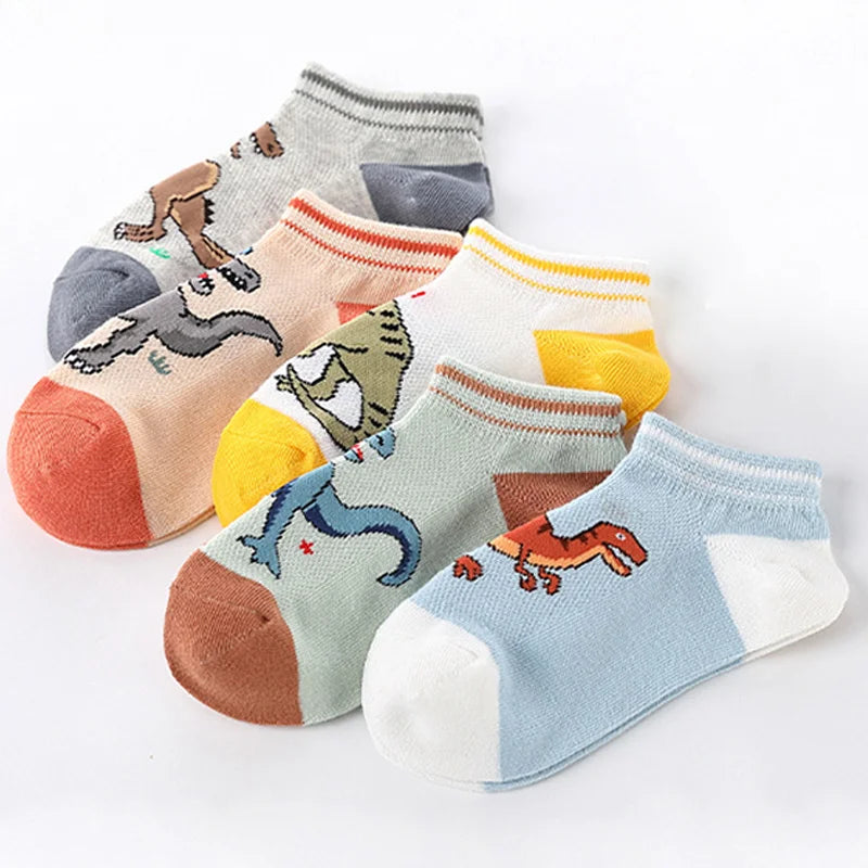 5 Pairs Kids Socks for Children Boys Girls Cartoon Dinosaur Summer Low Cut Slipper Hosiery Ankle Footed Casual Sock 1-12 Years