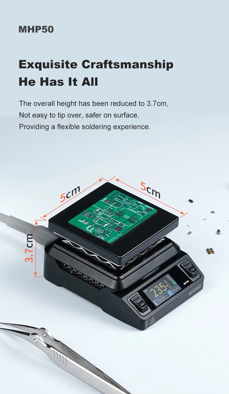 MINIWARE MHP50 Mini Hot Plate Preheater 50*50mm Heating Area Constant Temperature Heating Table 350℃ Intelligent Heating Tool