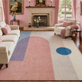 Large Indoor Area Rug, Soft Velvet Low Pile with Non-slip Dotted Backing, Machine Washable Modern Geometric Blush Pink & Light Blue Accent Rug for Living Room, Bedroom, Home Decor