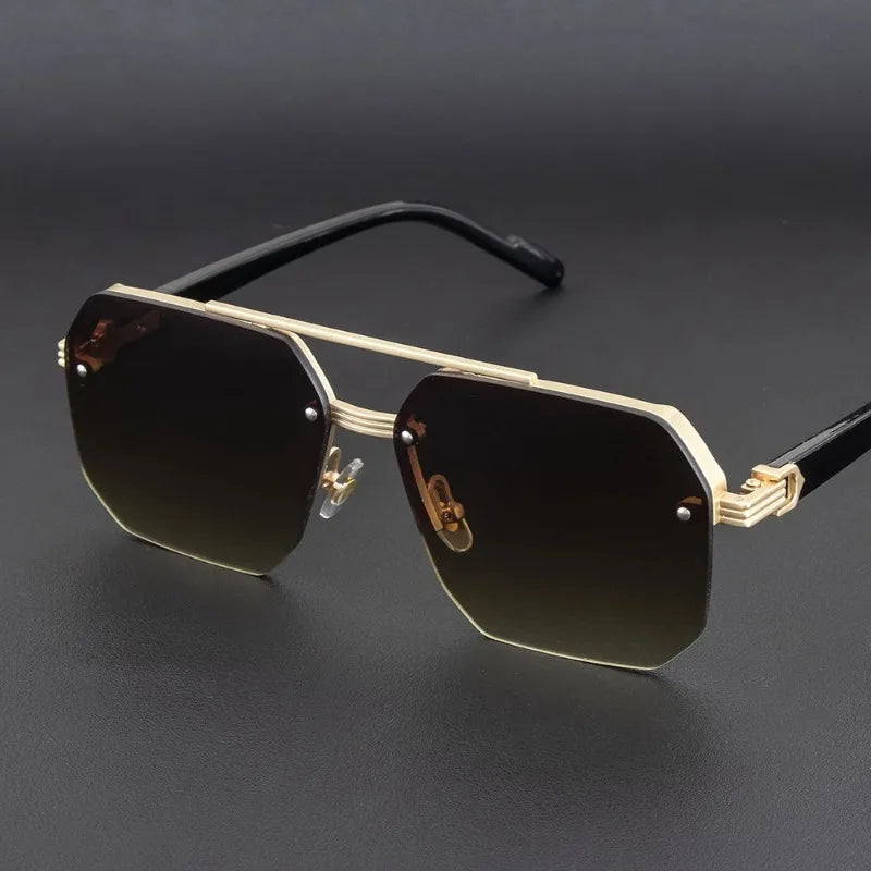 Men's Metal Sunglasses Square Half Frame Rice Nails Casual Trend Glasses Personality Retro Fashion Outdoor Sports Eyeglasses