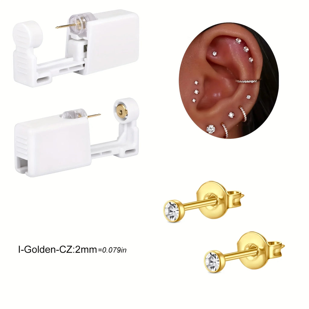 2 sets Ear Piercing Kit Disposable Ear Piercing Gun Kit Self Piercing Gun and Build-in Earrings Stud Ear Piercing Gun
