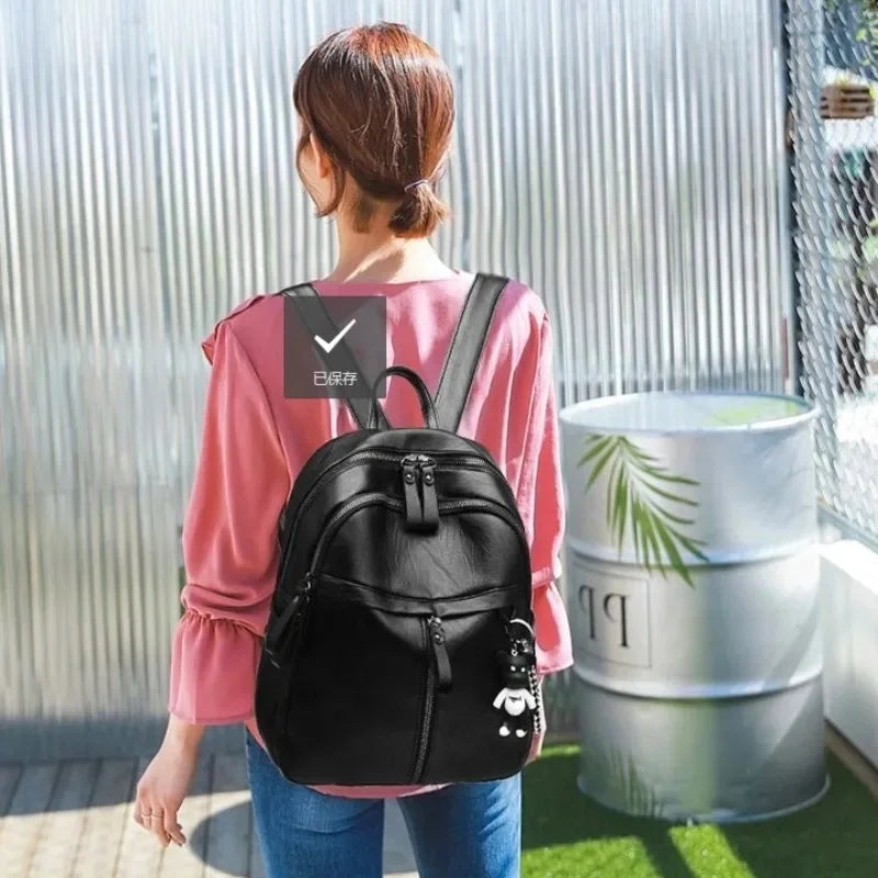 Women Black Simple Casual Backpack Non Violent Bear Print Single Shoulder Crossbody Bag Ladies Fashion