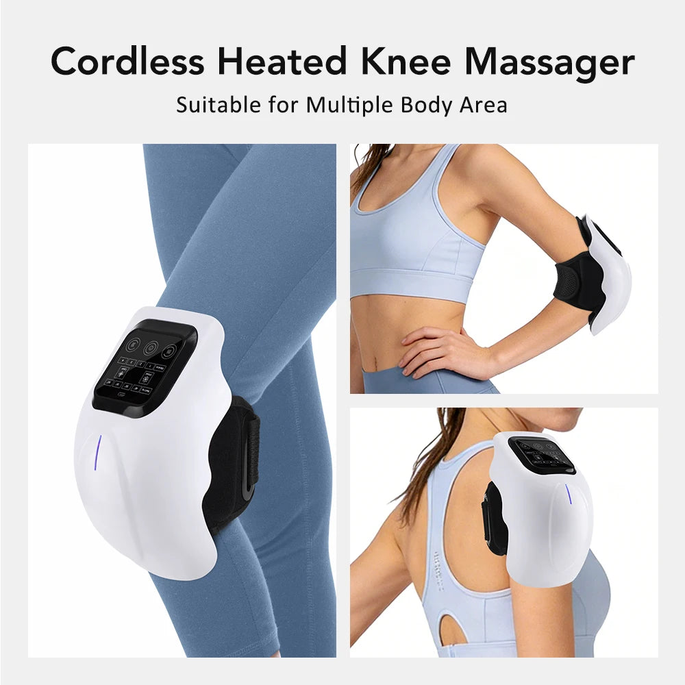 Heated Knee Massager With 4 Heat & Vibration Cordless Adjustable Wrap for Leg, Elbow & Shoulder Soothing Warmth Relaxes Muscles