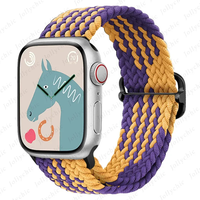 Braided Loop Strap For Apple Watch Ultra Band 49mm 44 45mm 42mm 41mm Nylon Elastic Belt Bracelet iWatch Series 9 8 7 6 5 4 SE 3