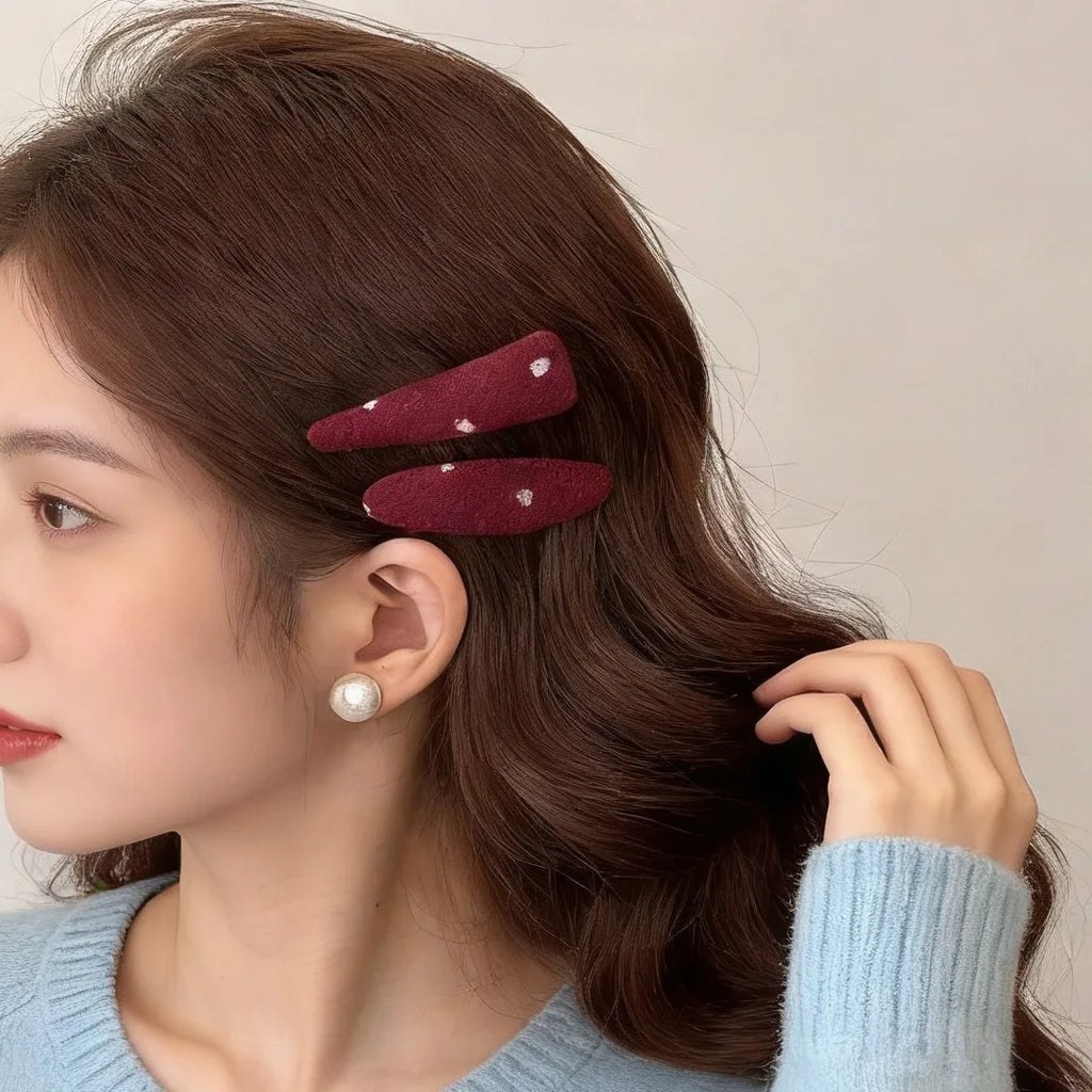 Red Polka Dot Plaid Hair Clip Luxurious, Refined, Minimalist BB Clip Autumn/Winter Small Hair Clip Woolen Side Hairpin