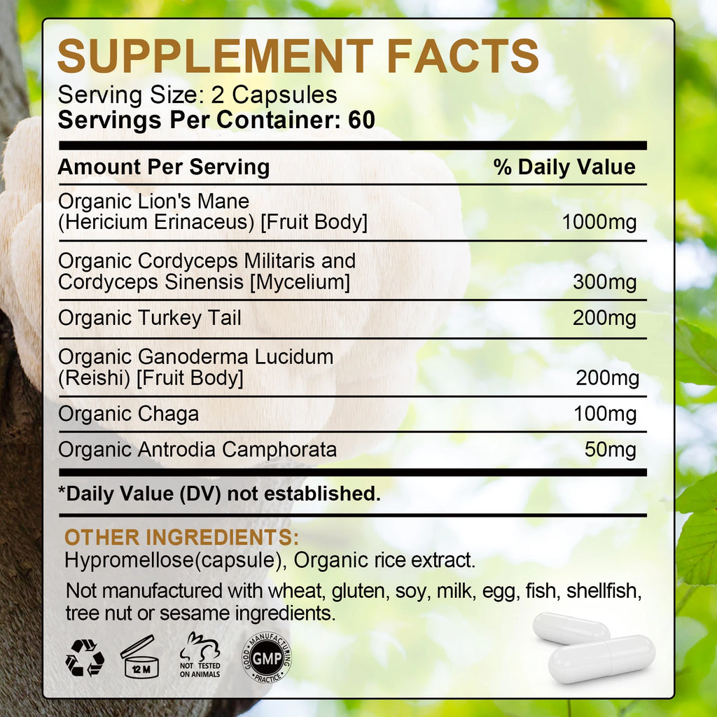 BEWORTHS Lion's Mane Mushroom Capsule Cordyceps Sinensis Strengthens Memory & Cognition Brain,Immune Health Support
