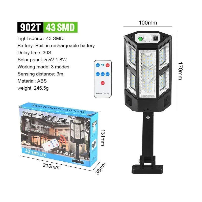 Powerful LED Solar Outdoor Led Courtyard Wall Lamp Rechargeable Human Body Induction Garden Terrace Garage Door Street Lighting