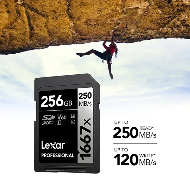Lexar SD Card 1667X Official Original 250MB/s 64GB 128GB 256GB Memory Card SDXC UHS-II V60 U3 C10 Flash Cards 4K for Camera
