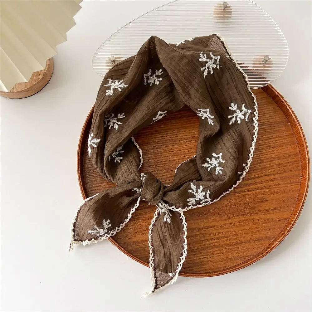 Headwear Pastoral Style Floral Lace Hair Scarf Y2K Sweet Cotton Linen Hair Band Headband Soft Wrap Bohemia Bandana Girls