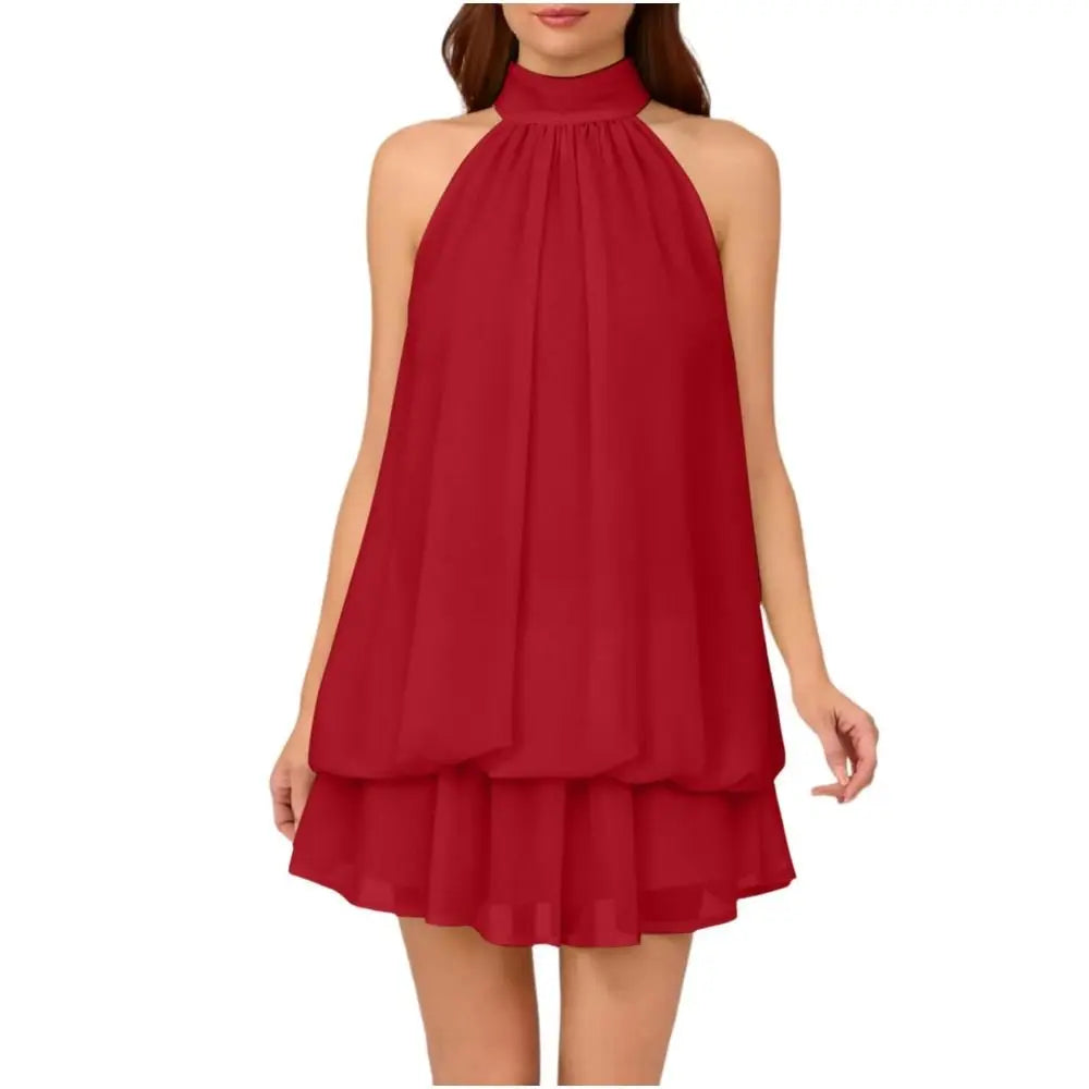 New Halter Tie Party Dress Backless Chiffon Going Out Dresses Sleeveless Ruffle Brunch Outfits for Women