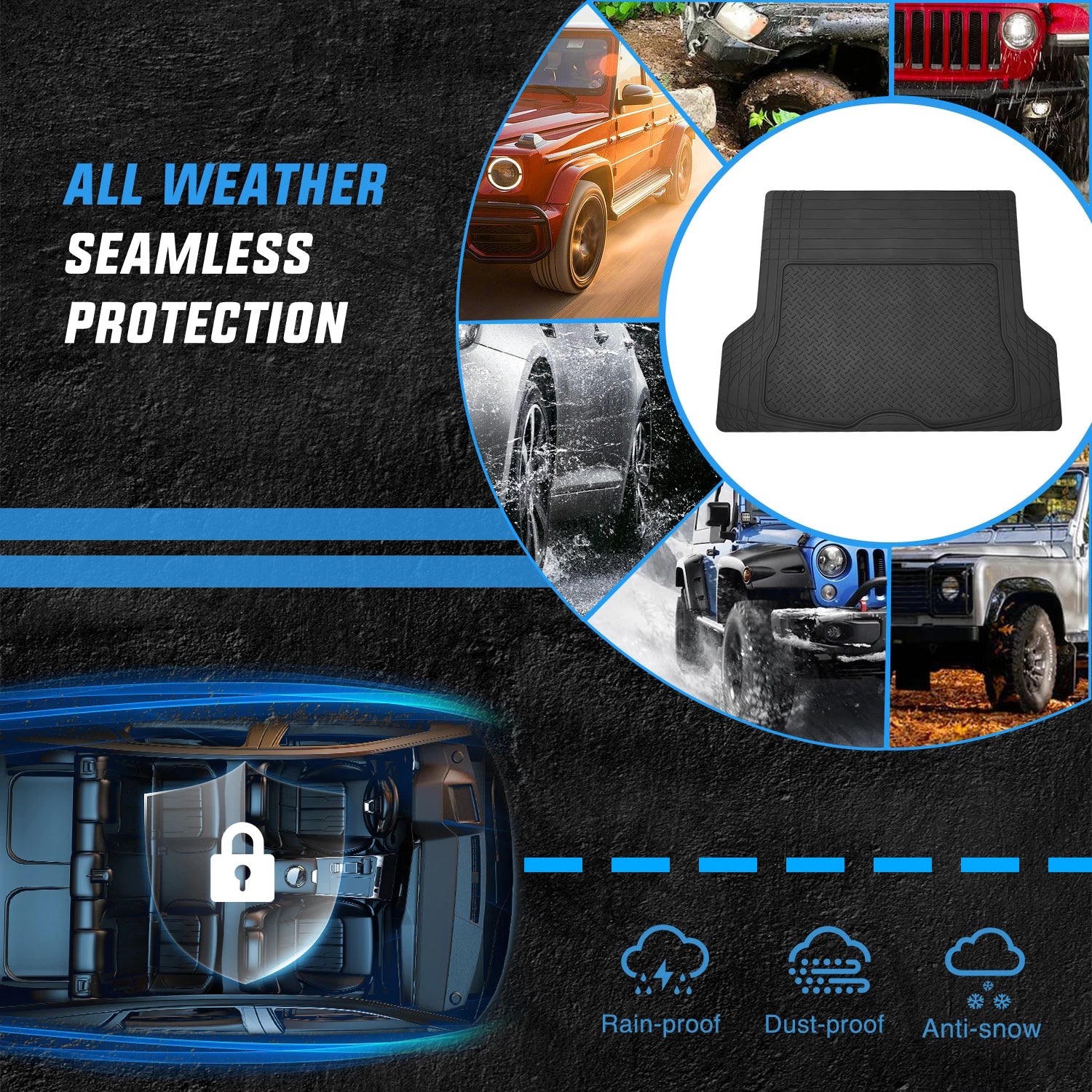 Nilight Rubber Cargo Mats for Cars Trucks SUVs, Universal Trim to Fit for Most Vehicles, All Weather Protection Heavy Duty Cargo Liners