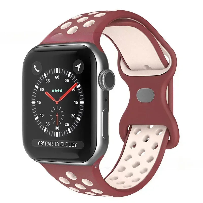 Original Silicone Strap For Apple Watch Band 49mm 44mm 45mm 40mm 42mm Breathable Correa for iWatch Series10 9 8 SE 7 6 Ultra