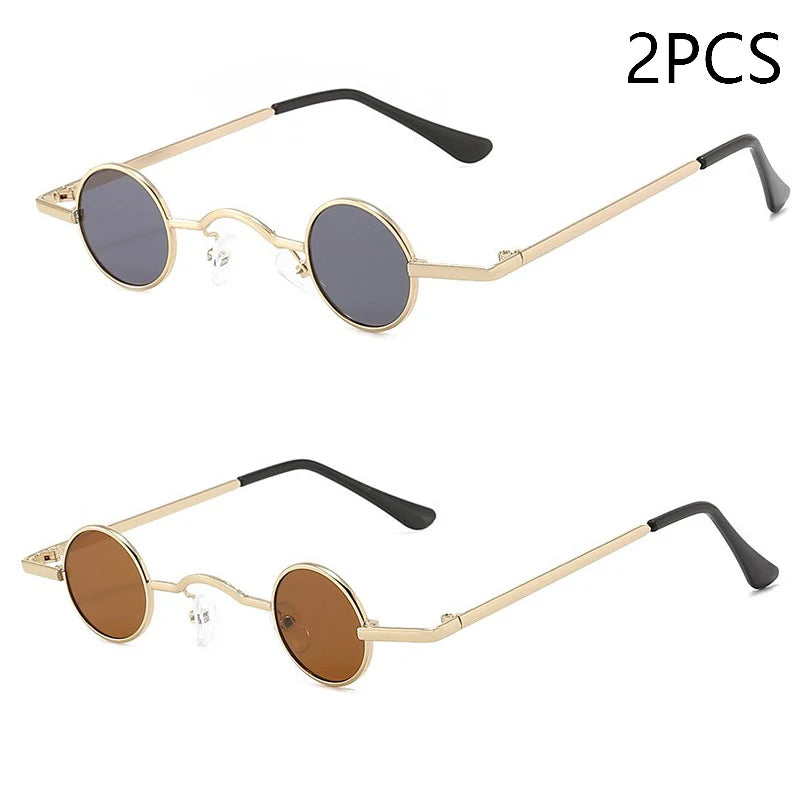 Vintage Rock Punk Man Sunglasses Classic Small Round Sunglasses Women Wide Bridge Metal Frame Black Lens Driving Eyewear