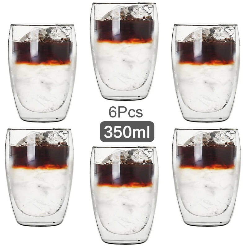 Double Wall Glass Cup Heat Insulation Transparent Handmade Tea Drink Cups MINI Whisky glasses Espresso Coffee Mug set 250-450ml