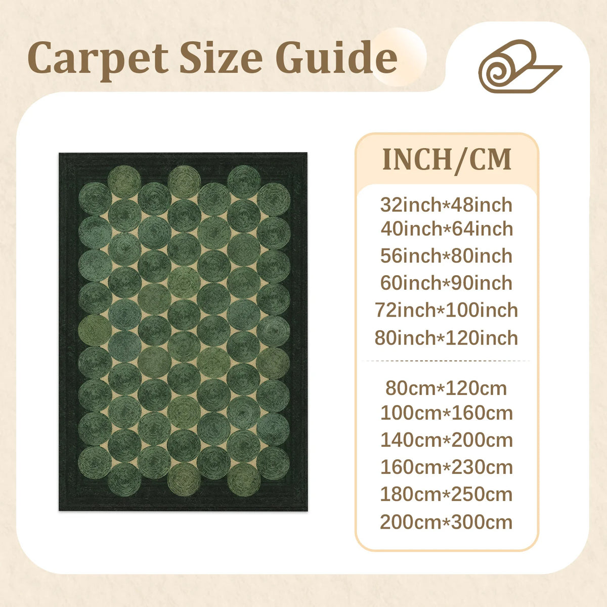 Large Indoor Area Rug, Soft Velvet Low Pile Rug with Non-Slip Dotted Backing & Machine Washable, Modern Geometric Moss Green Circle Pattern for Living Room, Bedroom, Entryway