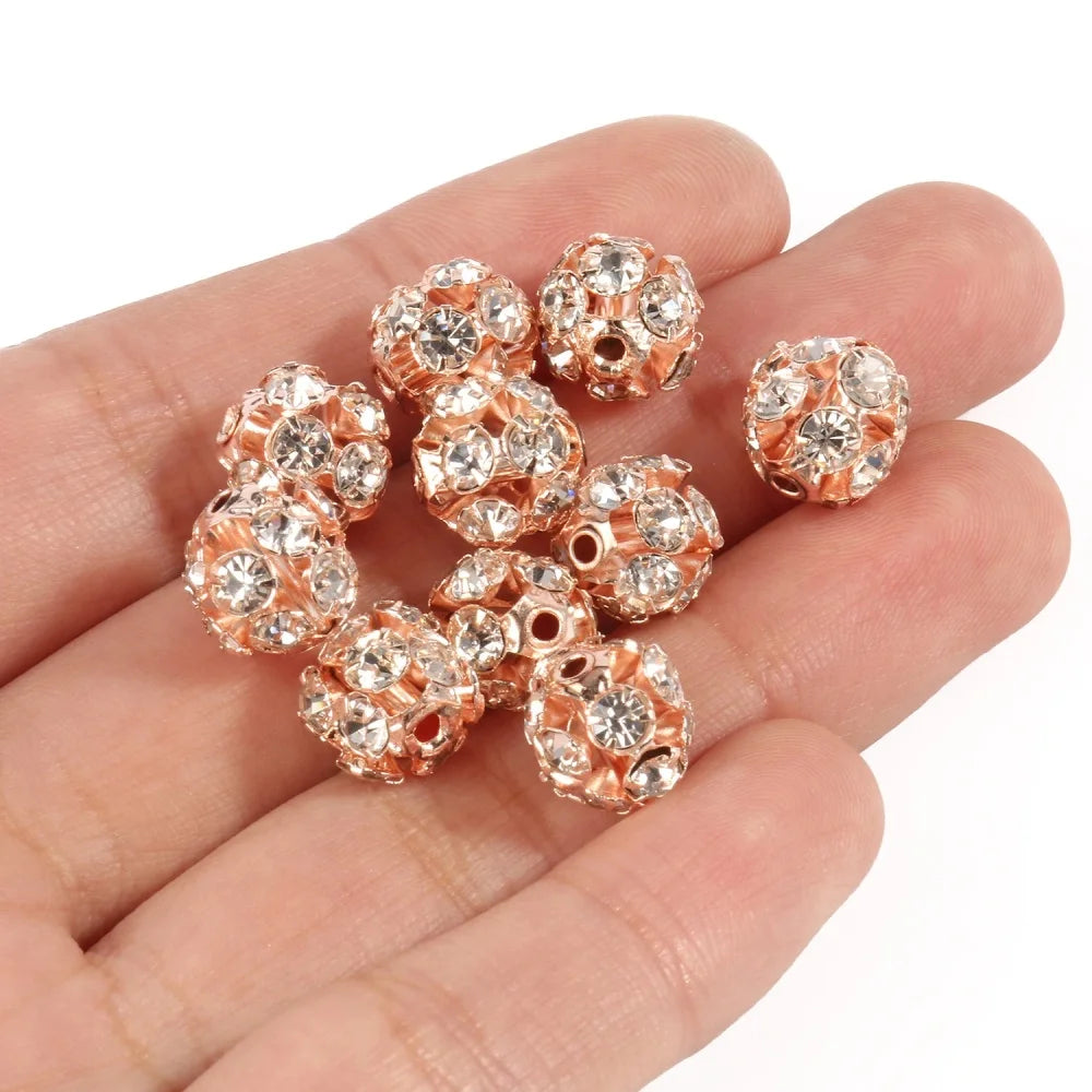50pcs 6mm AB Color Metal Crystal Beads Rhinestone Ball Shape Loose Beads for Jewelry Making DIY Gift Bracelet Accessories