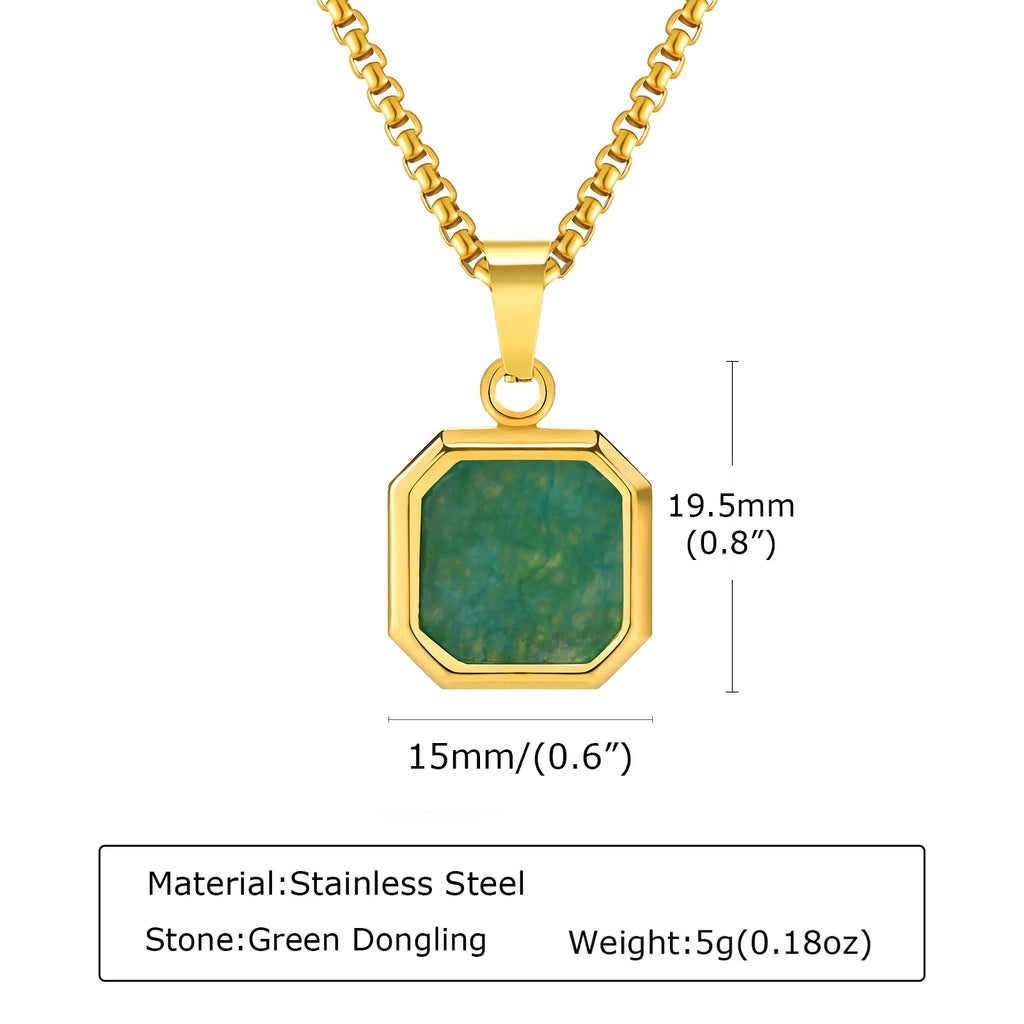 Trendy Pendant Necklaces for Men,Square Natural Stone Stainless Steel Necklaces,Hip Hop Healing Jewelry Gifts for Husband Dad