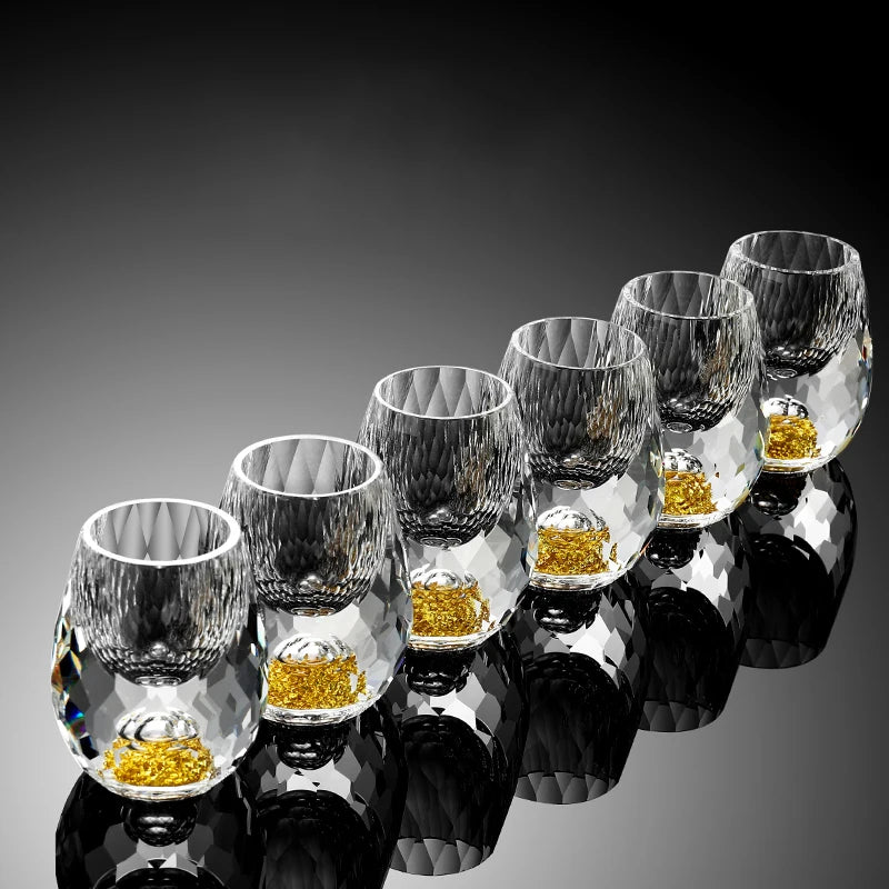 1/2/6pcs 15ML Gold Foil Crystal Wine Glass Luxury Whiskey Glass BPA Free Suitable for Decoration Collection and Celebration