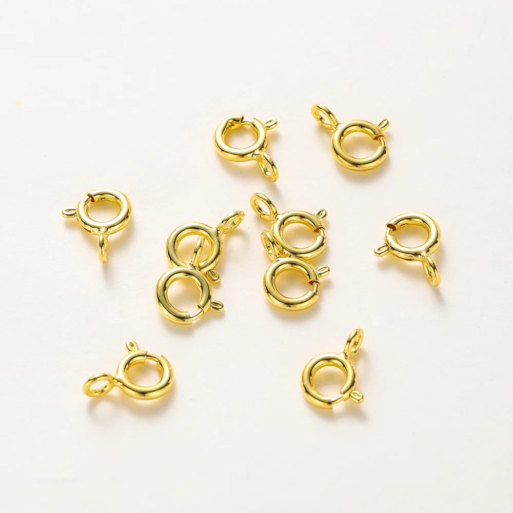 10pcs/ 14K 18K Gold Round Spring Clasp With Jump Ring Open Connect Clasp For DIY Jewelry Necklace Chain Making Accessories