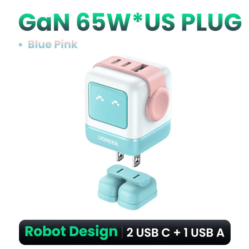 UGREEN 65W GaN Charger Uno Robot Design Quick Charge 4.0 3.0 PPS PD Fast Charger for iPhone 18 17 16 Pro Macbook  Laptop Tablet