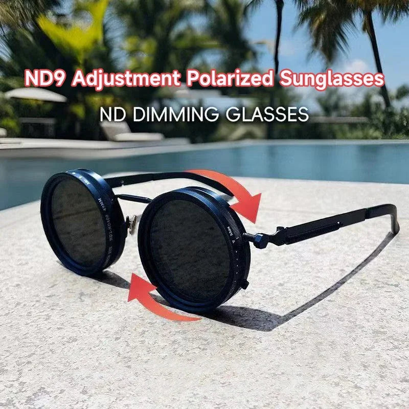 Polarized Round Sunglasses Men ND9 Adjustable Dimming Sun Glasses Women Retro Punk Fishing Eyeglasses Outdoor Shades UV400