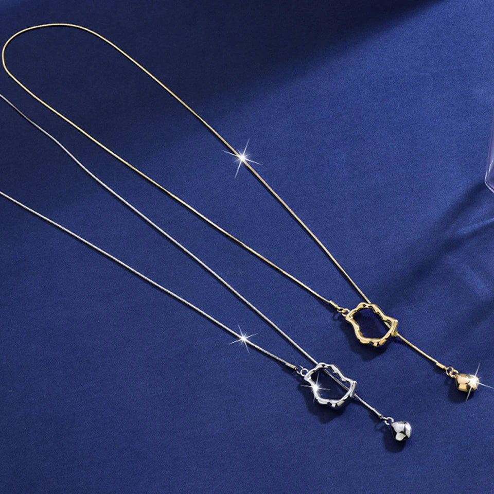 ZAKOL Stainless Steel Irregular Y-shaped Long Necklace for Women Exquisite Versatile Sweater Chain Charm Party Accessories Gift