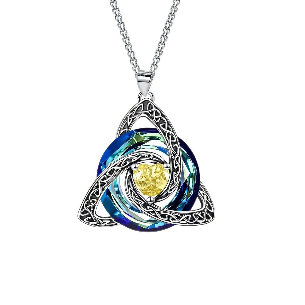 12 Birthstone Celtic knot Necklace Colorful Crystal Trinity Knot Triquetra Pendant for Women Irish Jewelry