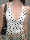 Weird Puss Polka Dot Print Vest Women Y2K Lace-Up Backless Halter V-Neck Skinny Summer Trend Daily Street Basic Chic Tank Tops