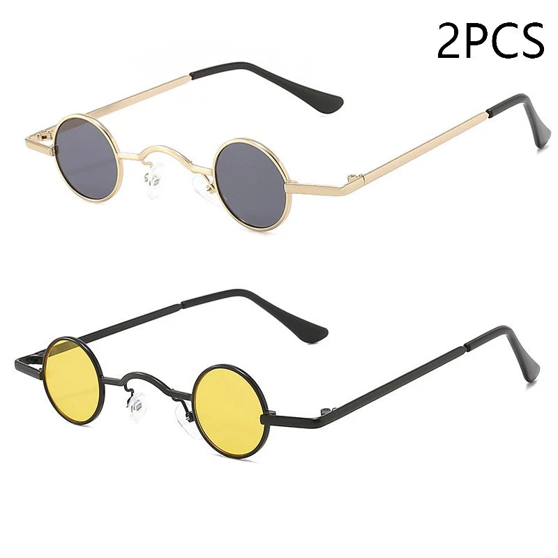 Vintage Rock Punk Man Sunglasses Classic Small Round Sunglasses Women Wide Bridge Metal Frame Black Lens Driving Eyewear