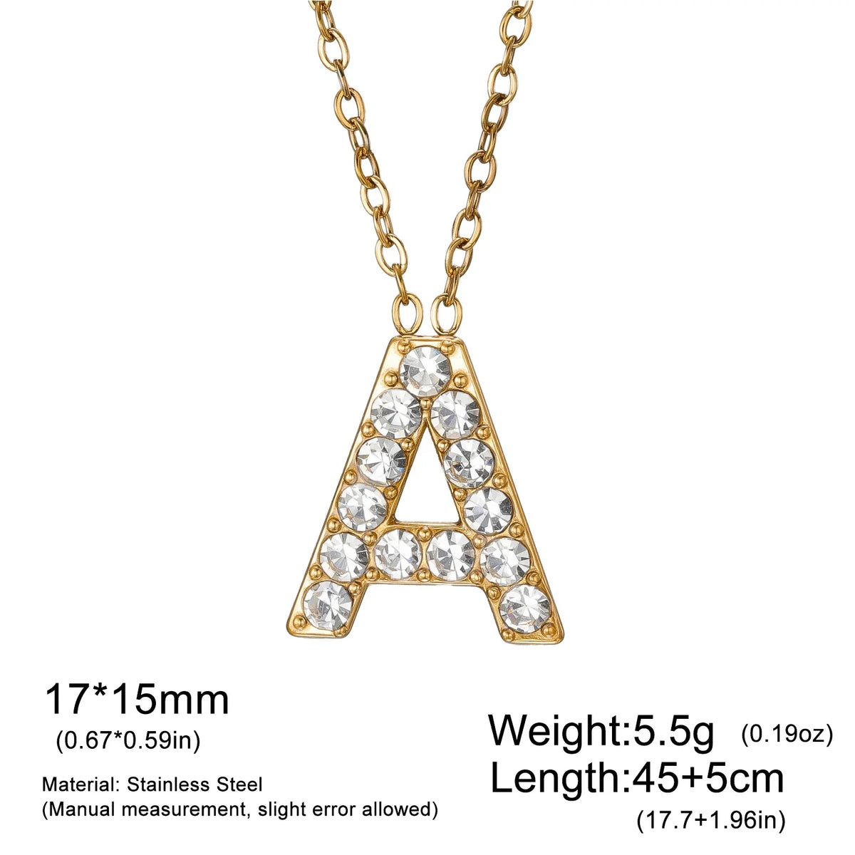 A-Z Initial Letter Necklace for Women Stainless Steel Gold Color Cubic Zirconia Alphabet Pendant Clavicle Chain Jewelry Gift