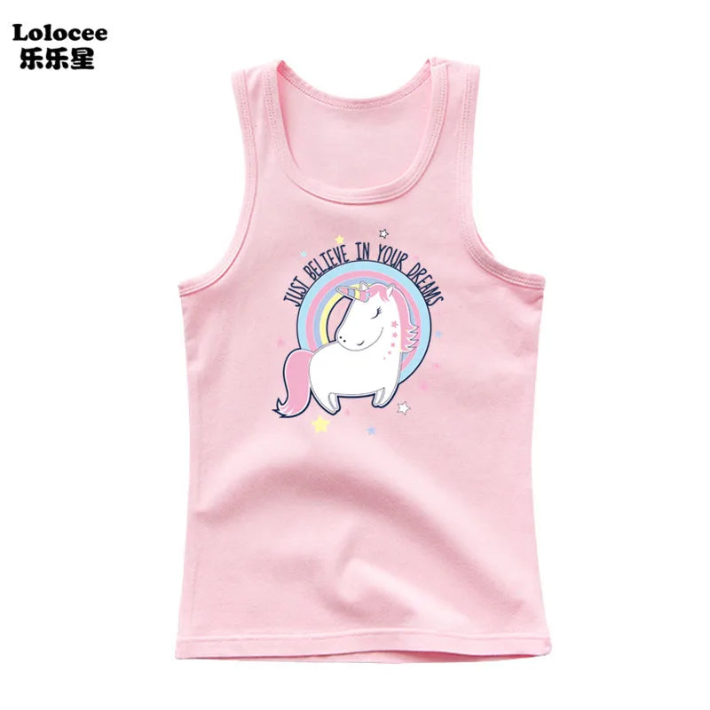 Kids Girl Cute Unicorn Singlet Summer Baby Girls Cotton Tops Toddler Clothes Children Sleeveless Cartoon T-shirts