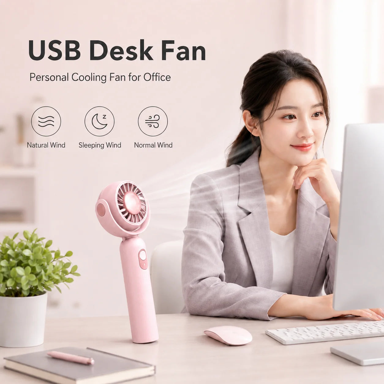 Portable Handheld Fan, Foldable Turbo Mini Fan with Strong Wind, Ultra Quiet Personal Cooling for Travel Office Outdoor, Cherry Blossom Pink