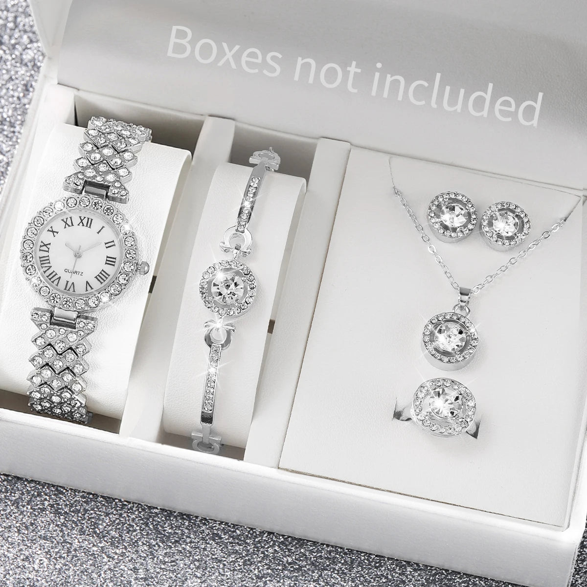 6PCS/Set Luxury Women Watches Fashion Rhinestone Roma Dial Bracelet Band Quartz Watch Jewelry Set Reloj Mujer（Without Box）