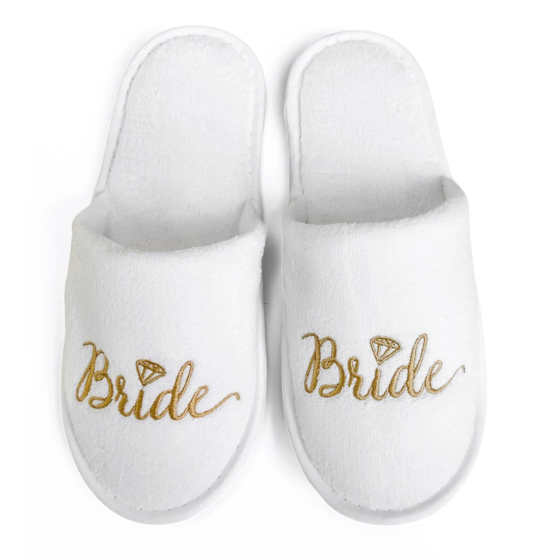 Bridal Party Slippers Set, Close-toe With Golden & Pink Embroidery, Lightweight Plush Cozy Flats, Non-slip Soft Sole For Bride