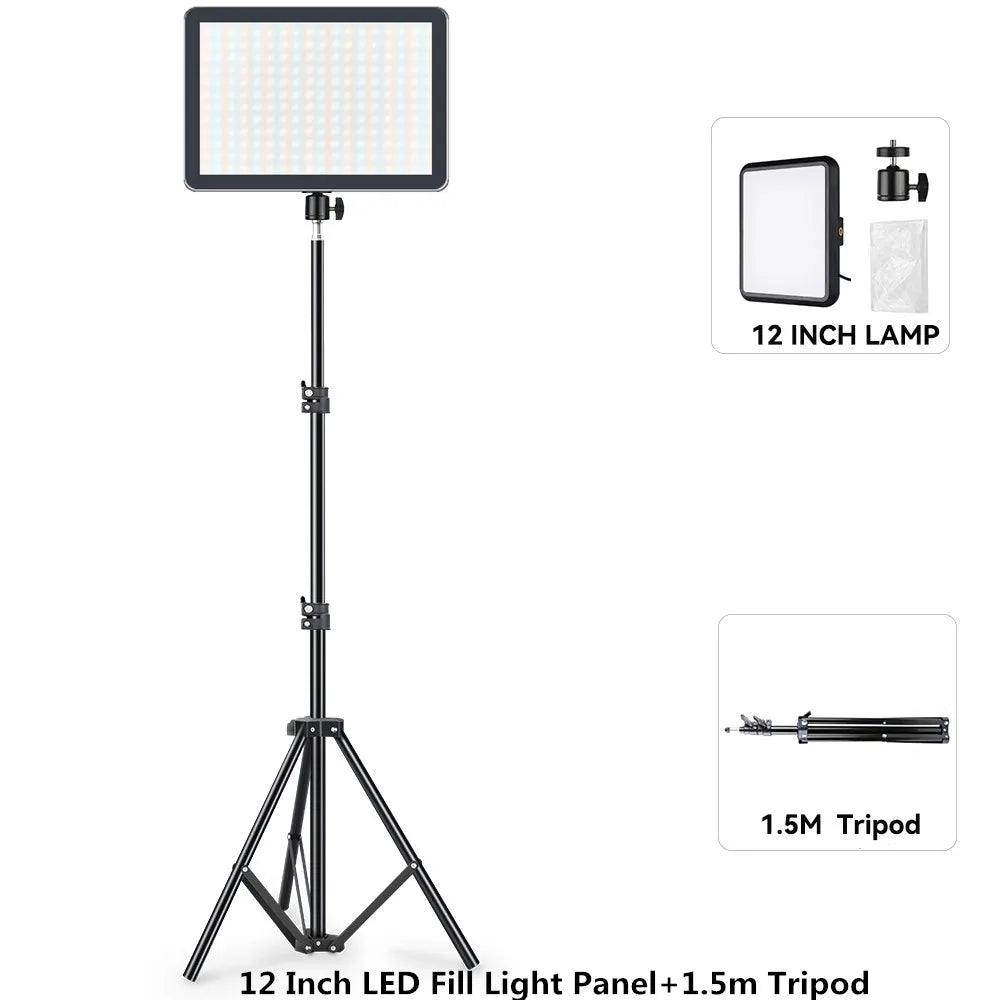 LED Photography Video Light Panel Lighting Photo Studio Lamp Kit with 8/12 Inch Adjustable Brightness,for YouTube Live Streaming