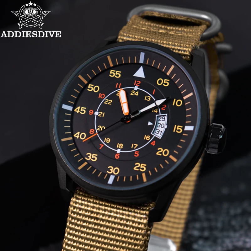 ADDIESDIVE New Men's Analog Watch 50m Waterproof Luminous Watch Fashion Sports Large Dial Men's Quartz Watch with Nylon Strap