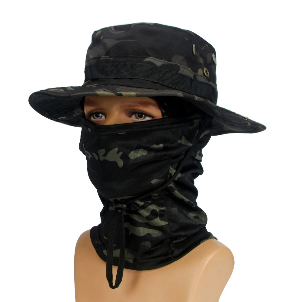 Four Season Unisex Camo Pattern Hat & Neck Gaiter Integrated Wind Resistant Outdoor Fishing Headgear