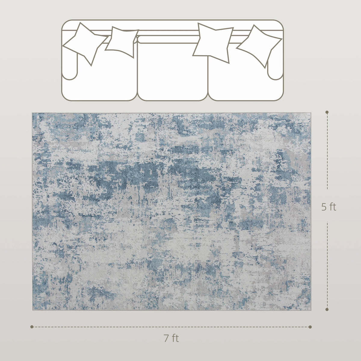 Area Rug 5x7, Machine Washable Rug, Non-Slip Modern Abstract Floor Cover Foldable Carpet, Blue