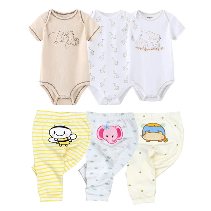 6/9/10PCS Baby Girl Clothes Newborn Solid Bodysuits+Pants Cotton Baby Boy Clothes Short Sleeve Girls Baby Clothing Cartoon