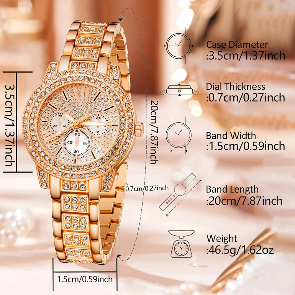 5Pcs/Set Unisex Jewelry Watches Women's Wristwatch Accessories Rose Gold Fashion Trendy Business Elegant Classic Exquisite Light Luxury Rhinestone Luxury Bracelet Watch Set Y2K Suitable for Daily Outfits and Our Holiday Gifts