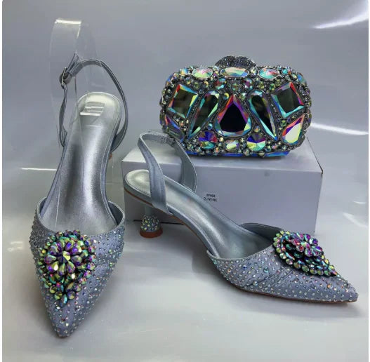 INSIGHTLINK Wine Color Rhinestone high heel shoes And Bag Fashion Style Pointed-Toe Shoes For Women Luxury Wedding Party Sandals