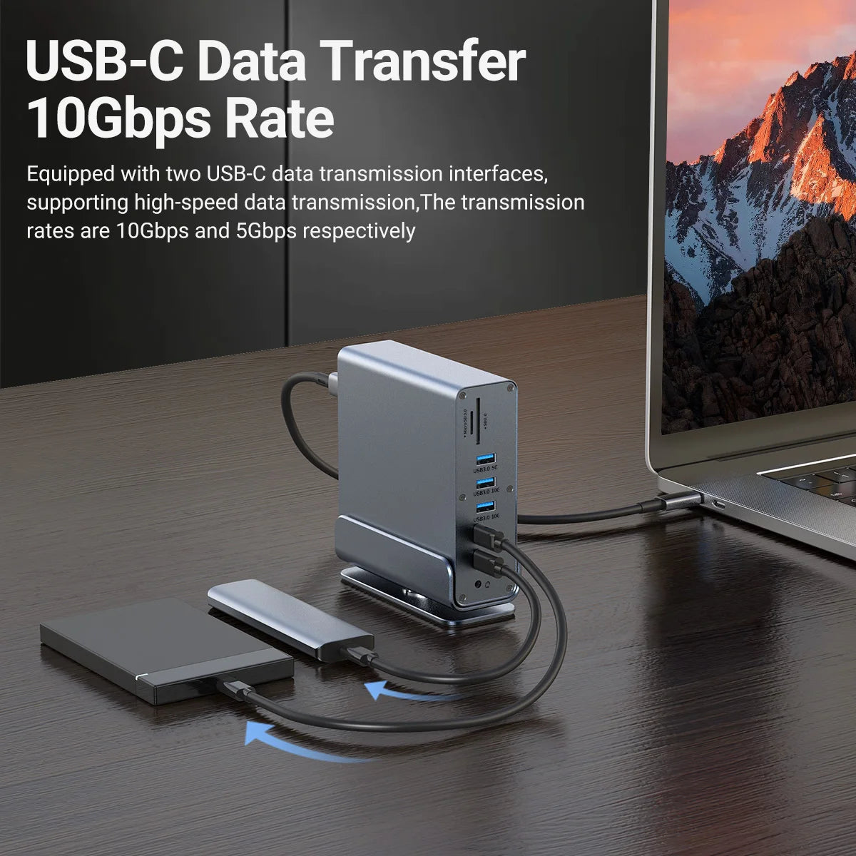 15 In 1 USB-C Docking Station，Type-C 4K60Hz HUB With HDTV*2+PD 100W+USB 2.0/3.0+SD+TF+RJ45 Ethernet+3.5 mm Audio+VGA For Laptop