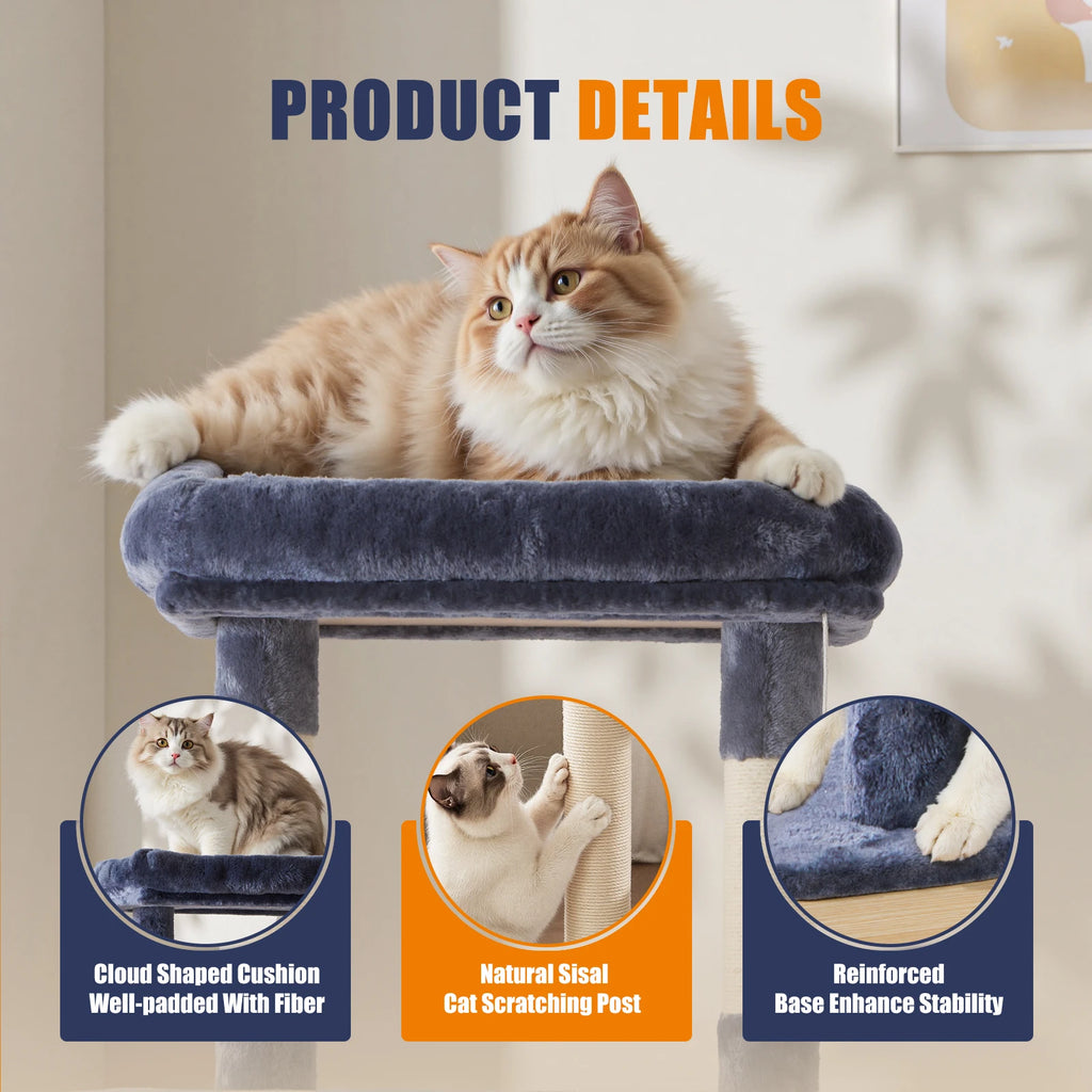 JHK 63In Cat Tree Tall Multi-Cat Climbing Tower for Pet Furniture Natural Sisal Scratching Posts Stable Pet House for Indoor Cat